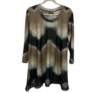 Frazzle Mesh Trim Tunic Top Women size XL Scoop neck Dark Artsy Stripes